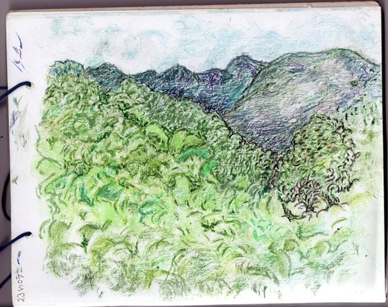 Ex sketchbook, Mountain range from Studio, Highlands, 23.vi.07