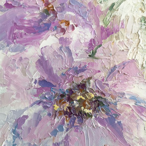Flowers in pastel colors. Light lilac impressionist flowers