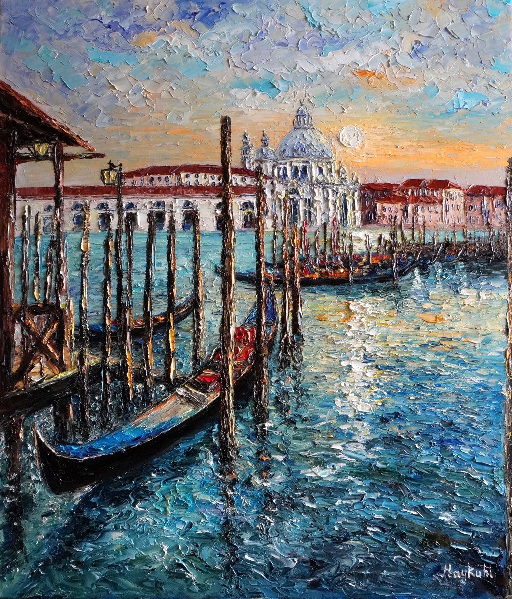 Impressionistic Landscape Oil Painting By Haykuhi Khachatryan, 24 X 28, Venice, Sunset Over The Grand Canal, Original Artwork