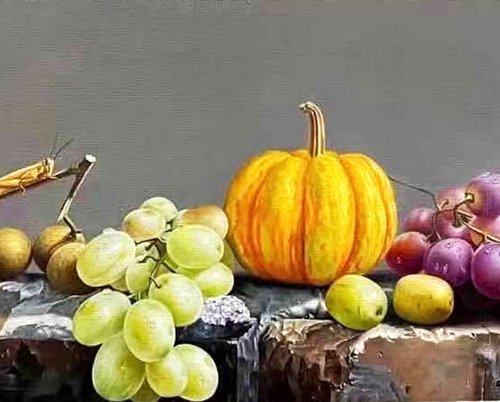 Still life:grape and pumpkin by Kunlong Wang