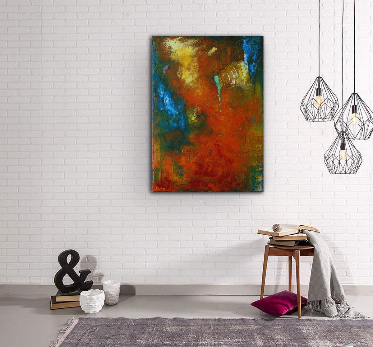 Abstract Acrylic Painting By Rumen Spasov, 20 X 28", Making Of Sense, Original Artwork