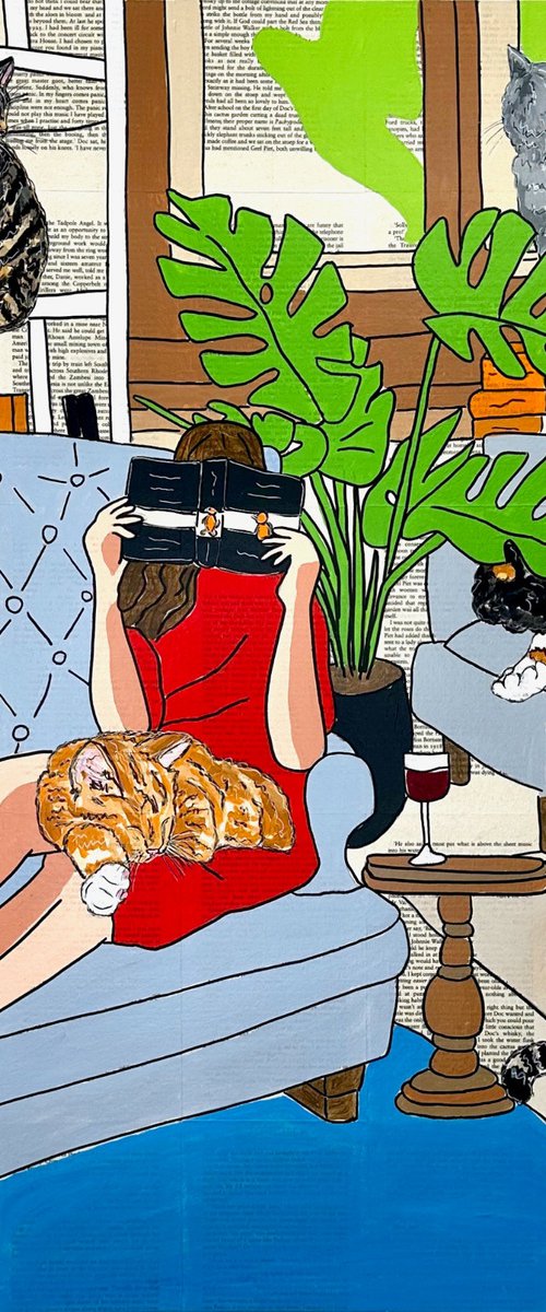 Cat Capers - Crazy Cat Lady 76cm x 76cm by DEBORAH LANG