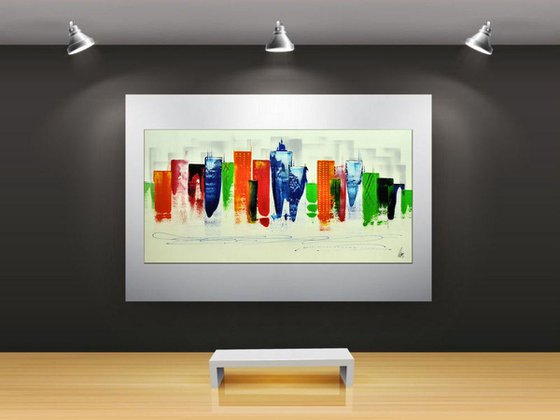 Colored City - abstract acrylic painting Skyline painting canvas wall art colourfull modern art