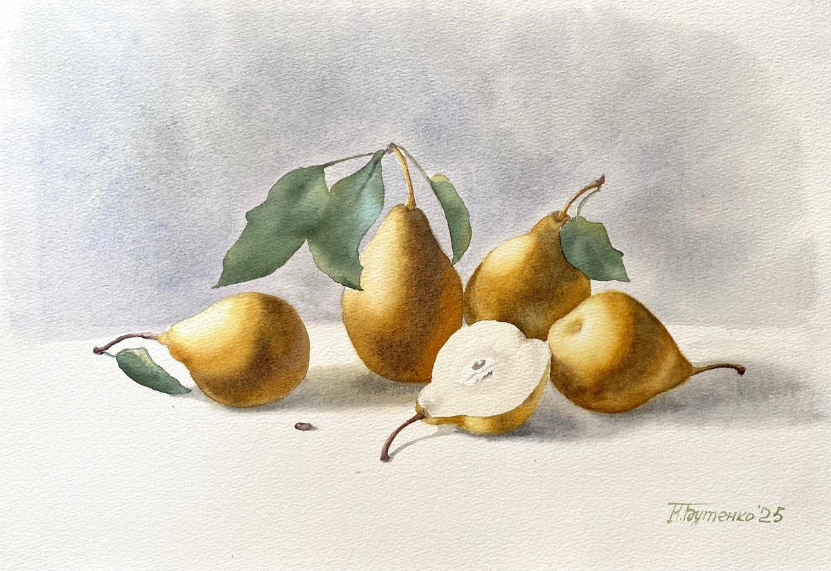 Illustrative Watercolour , Still Life With Pears By Natalia Butenko, 15 X 11, Artwork For Sale On Artfinder
