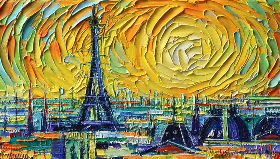 Eiffel Tower and Paris Rooftops in Sunlight Stylized Cityscape Mona Edulesco