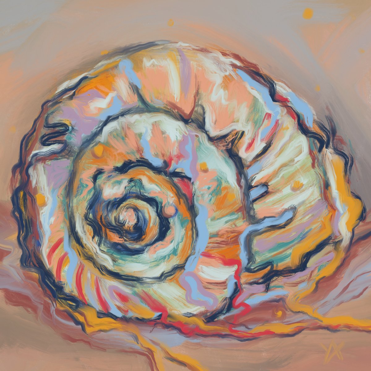 HOMESICK- a digital abstract sea shell snail shell painting, giclee print, different sizes by Yulia Ani
