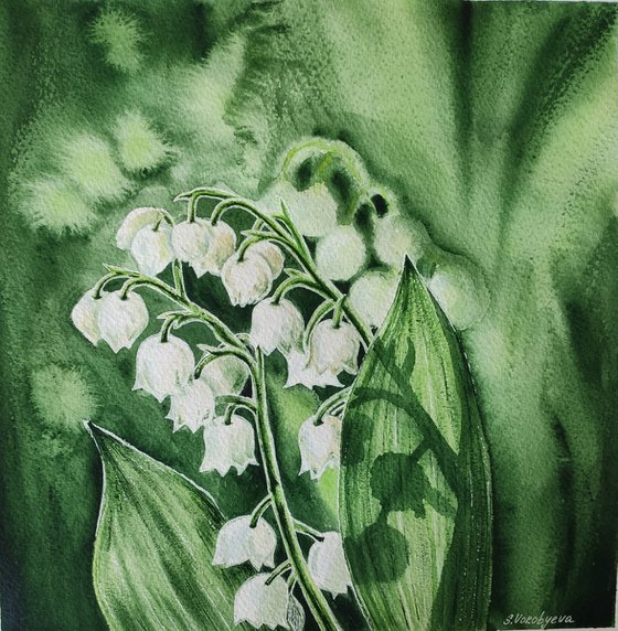 Lily of the valley. Watercolor painting by Svetlana Vorobyeva