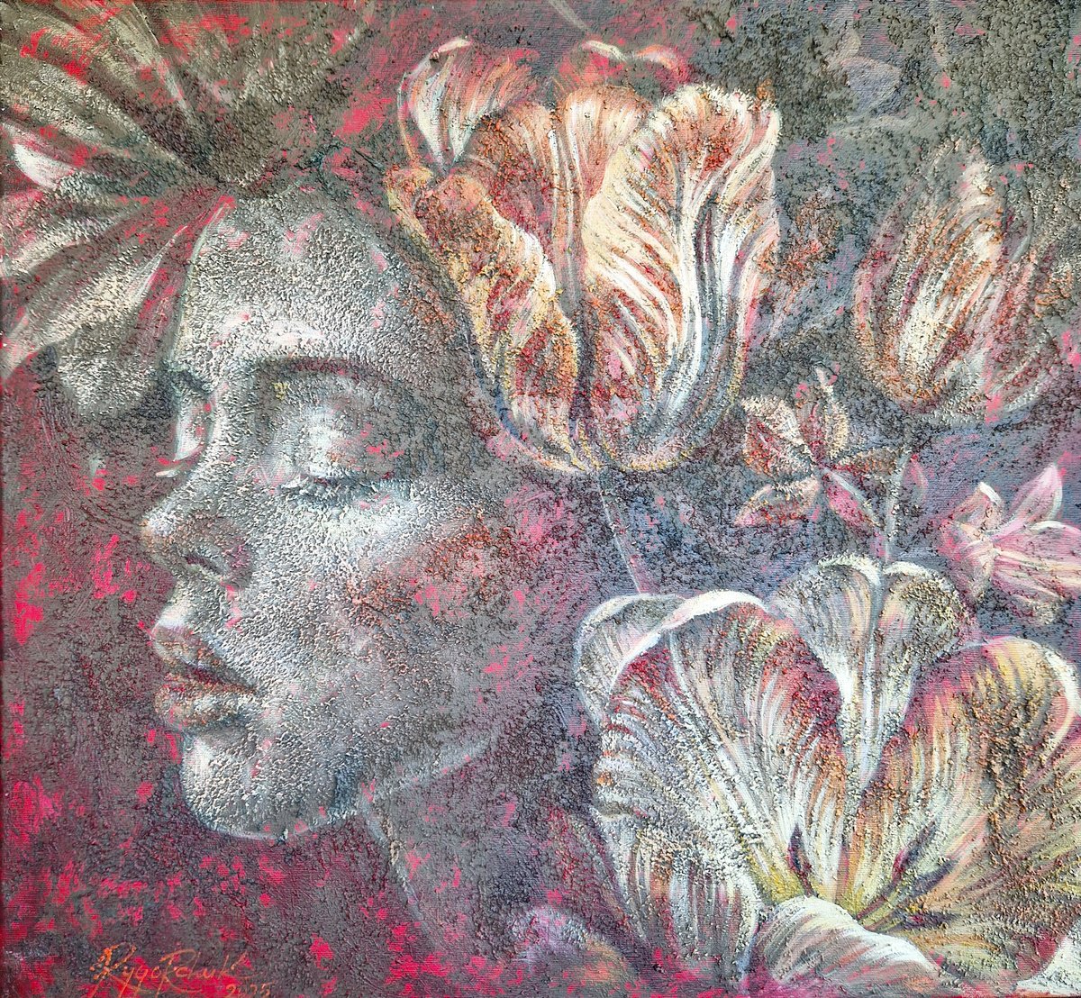 Expressive Portrait Painting By Lesja Rygorczuk, 26 X 24", Imprisoned Memory, Original Artwork