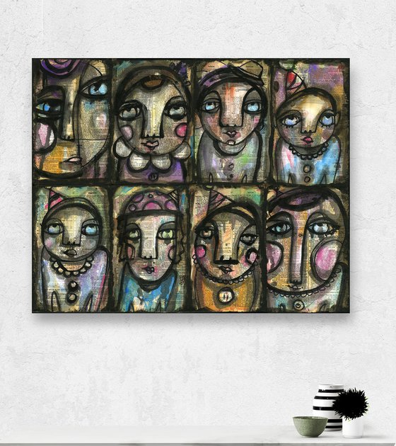 Funky Faces - Mixed Media Painting by Kathy Morton Stanion