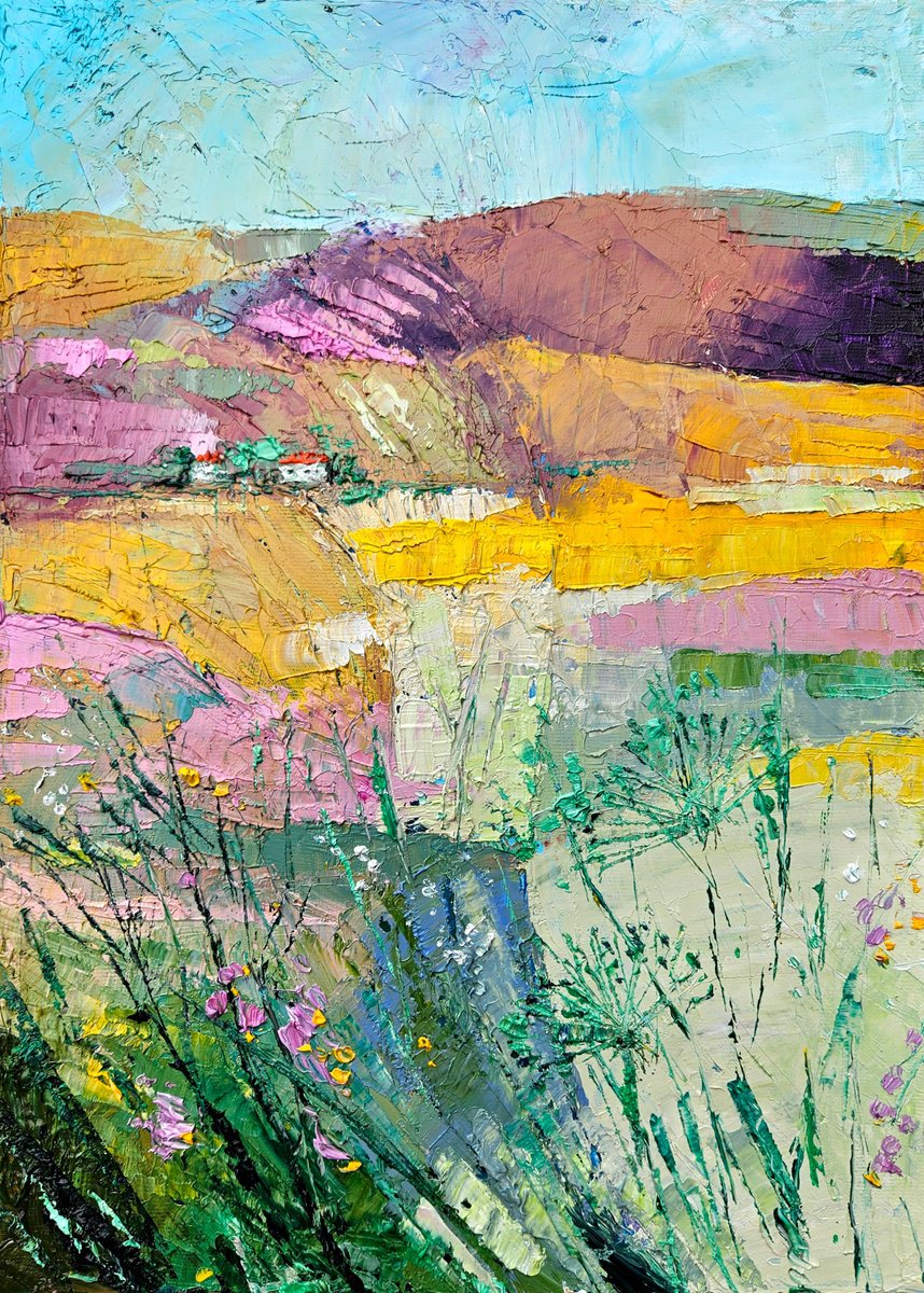 Organic Landscape Oil Painting By Simon Tunde, 11 X 17", Sweet Home, Original Artwork