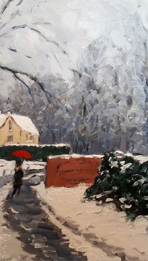 snowscene with red umbrella IV by Colin Ross Jack