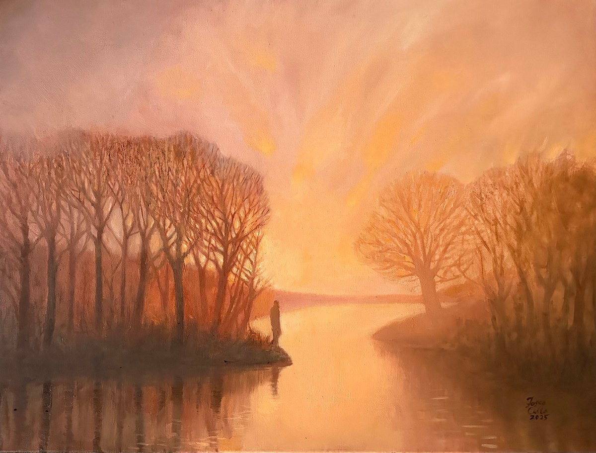 Impressionistic Landscape Oil Painting By Fosco Culto, 31 X 24, The Thinker, Original Artwork