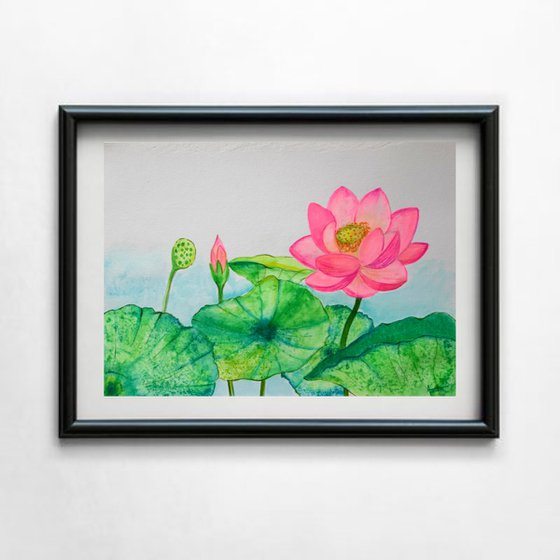 Lotus Bloom I ! A3 size Painting on paper