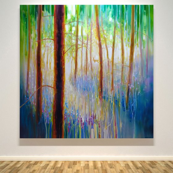 Bluebell Symphony - a very large oil painting of a Spring Woodland