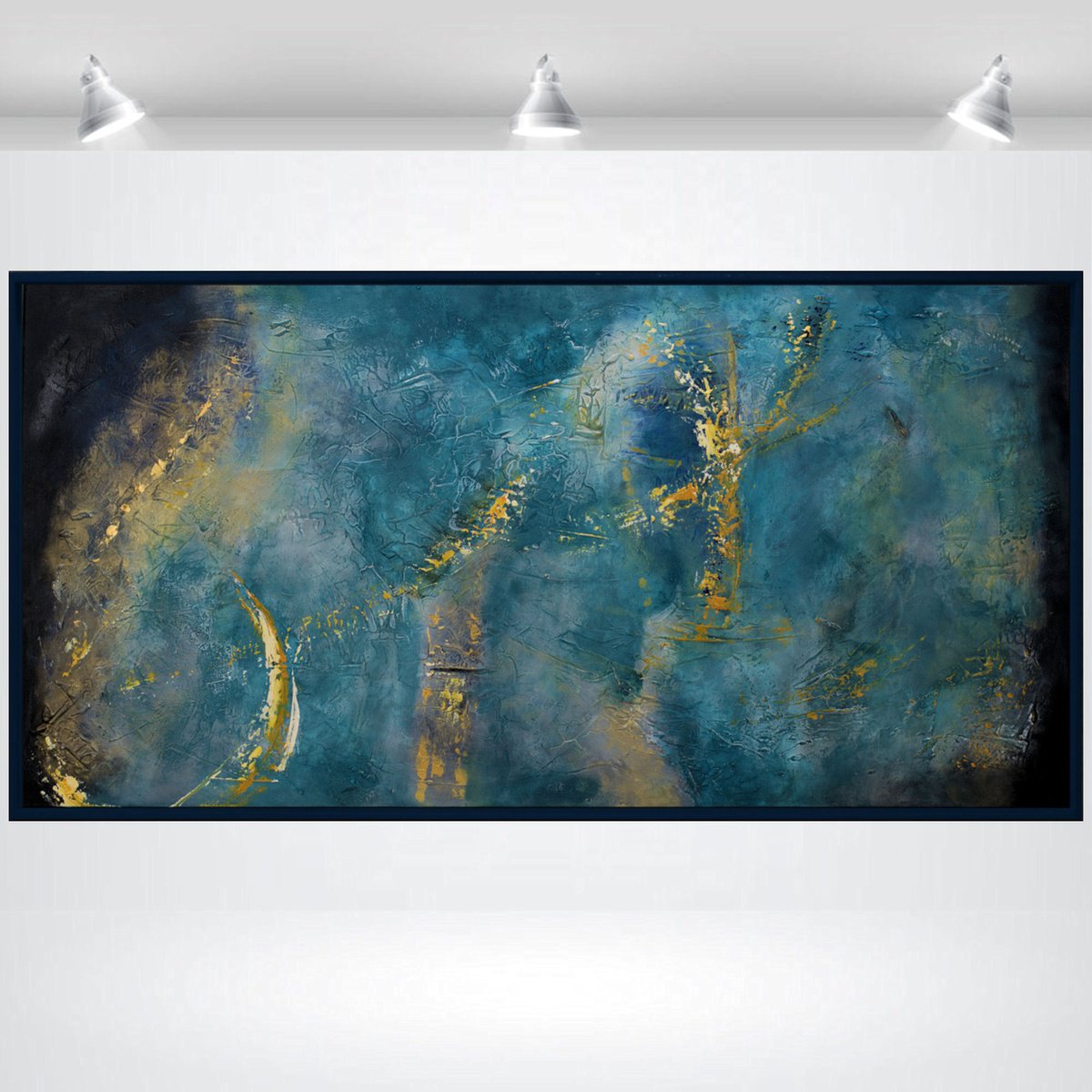 Abstract Acrylic Painting By Edelgard Schroer, 48 X 25, Into The Blue, Original Artwork