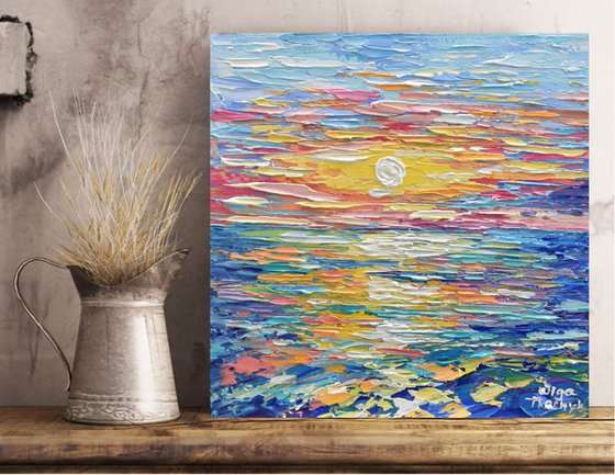 Sunset Full of Color - Original Acrylic  Palette Knife Painting
