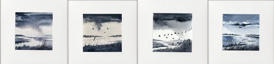 Four Monochrome marsh views