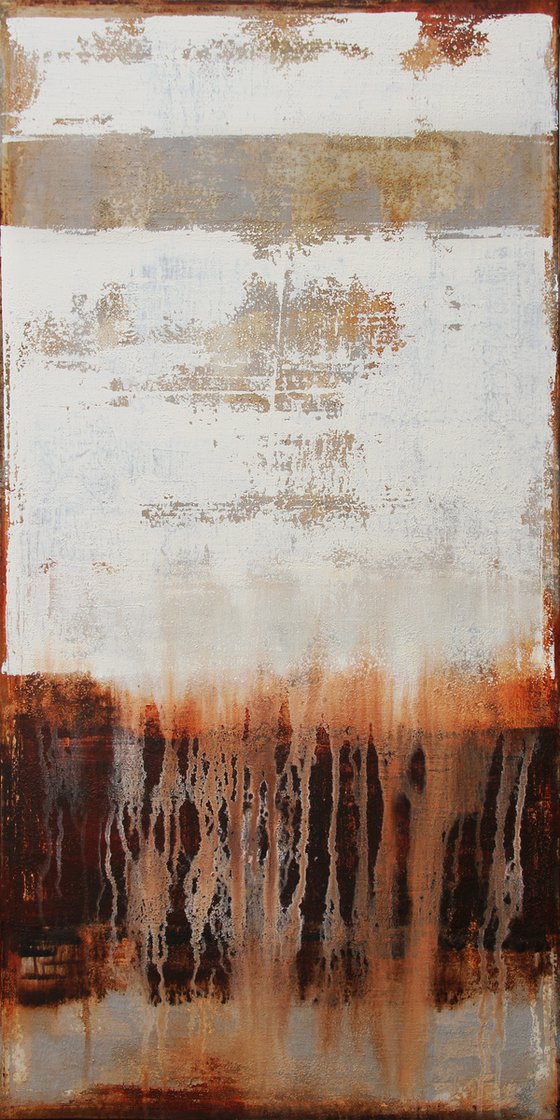 BORDERLINE - 120 X 60 CMS - ABSTRACT PAINTING TEXTURED * BEIGE * RUST