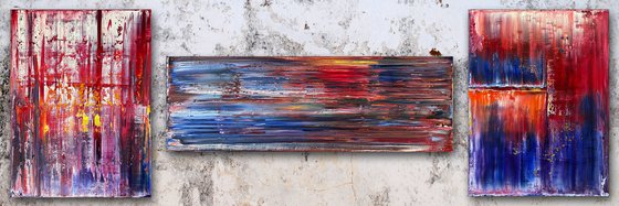 "Cut It Together" - Save As A Series - Original Large PMS Abstract Triptych Oil Paintings On Canvas - 72" x 24"