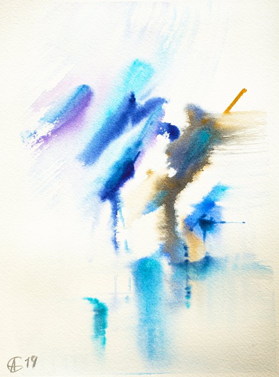 Abstraction ·№1. Original watercolor. Study little purple interior detail cute house impression minimalistic