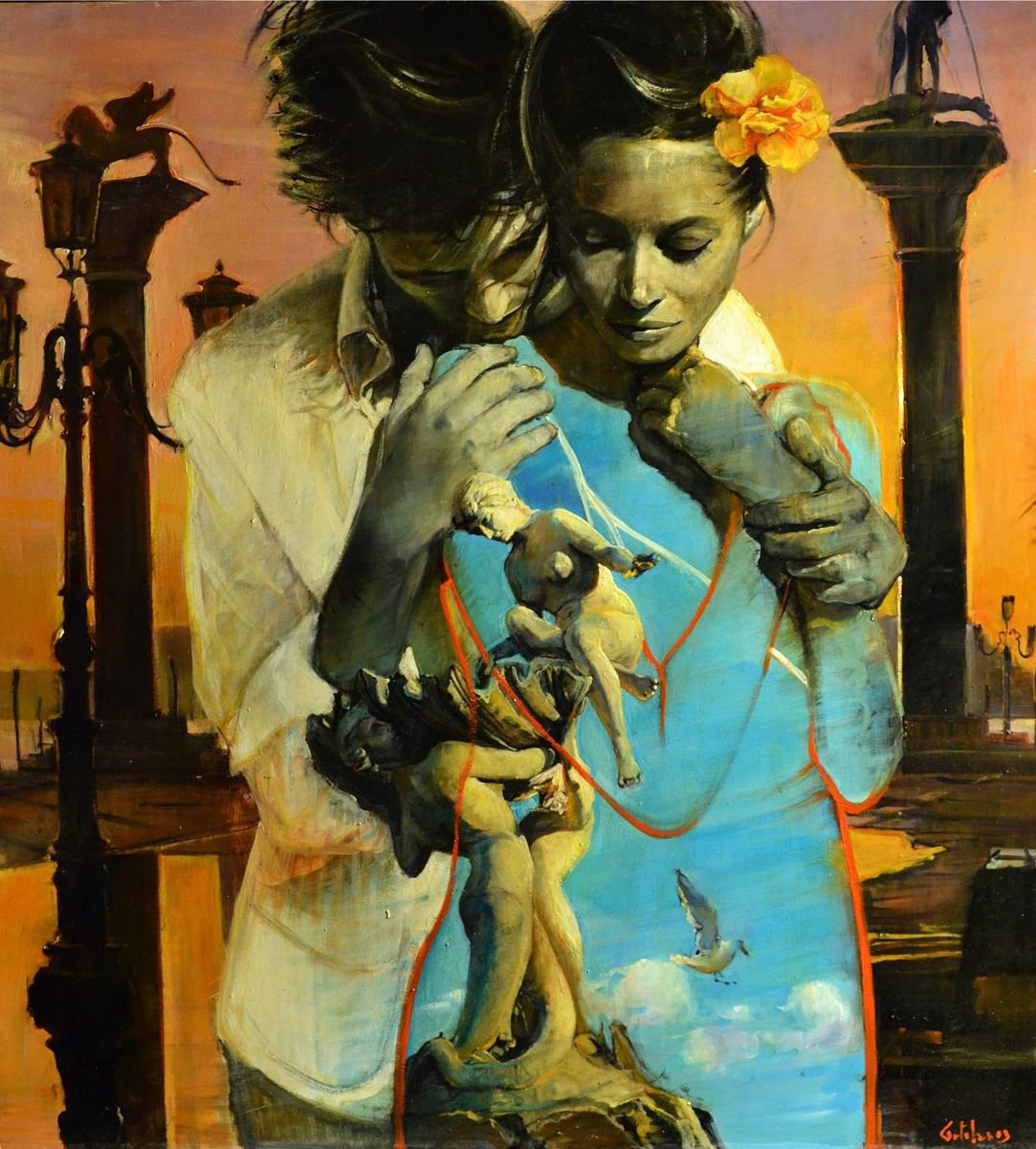 Surrealistic Oil Painting , Love, Passion And Venice By Marco Ortolan, 28 X 31, Artwork For Sale On Artfinder