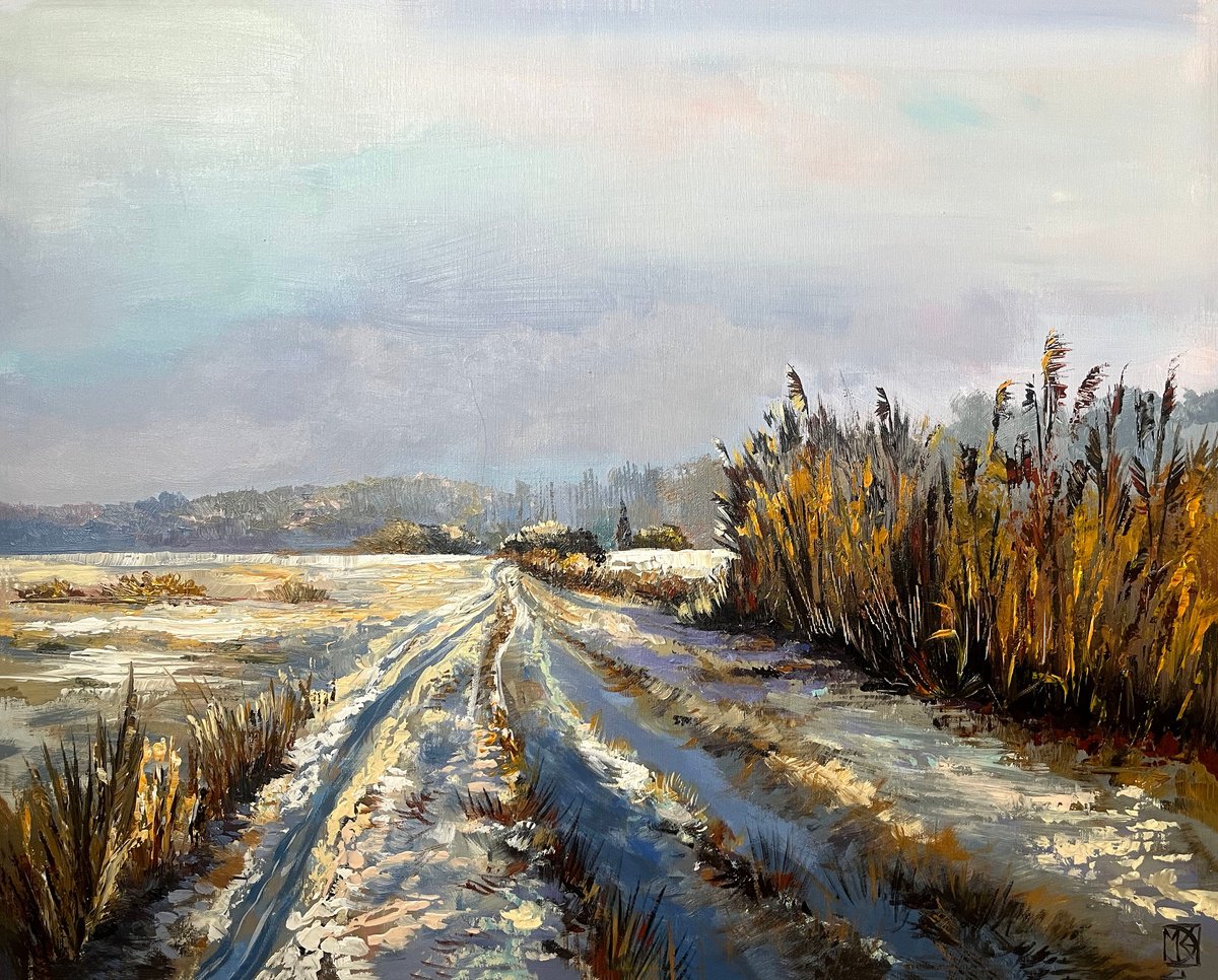 Impressionistic Landscape Acrylic Painting By Maria Kireev, 31 X 25", The Road To The Alps., Original Artwork