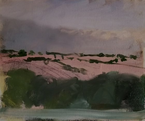 Clouds come and go. Wiltshire landscape oil sketch