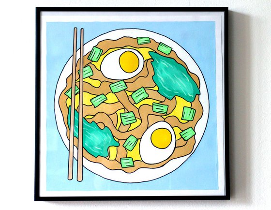 Udon Noodles Japanese Food Pop Art Painting On Paper