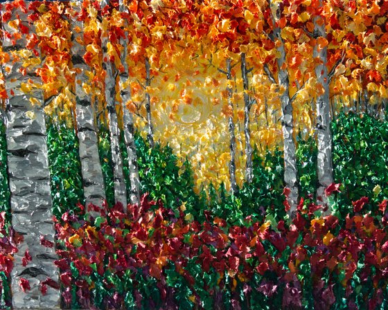Aspen Trees In Colorado Rockies With a Palette Knife