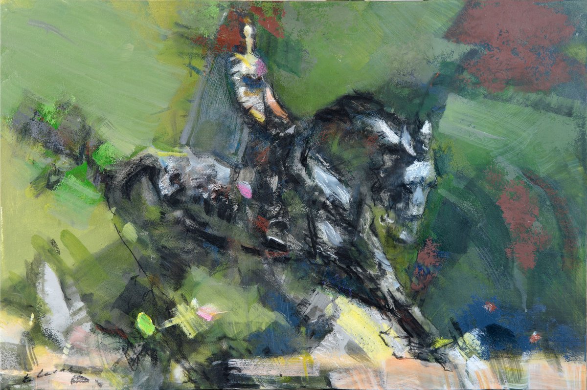 Abstract Portrait Acrylic Painting By Eugene Segal, 30 X 20, Rider , Original Artwork