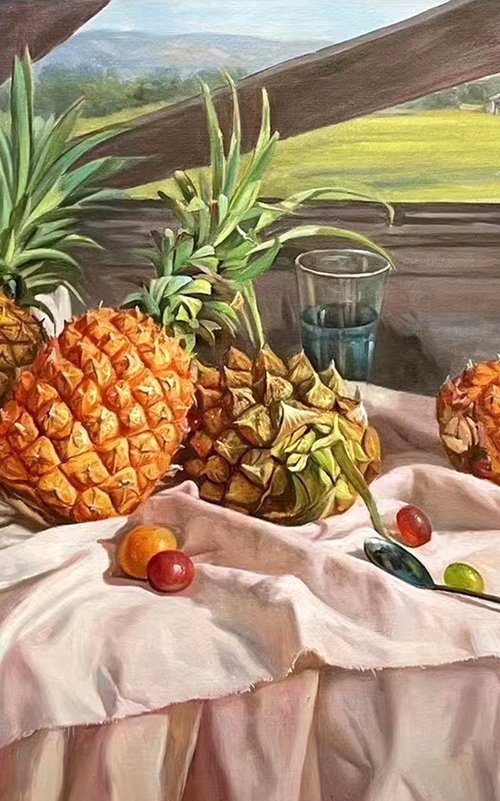 Still life:Pineapples on the desk c175 by Kunlong Wang