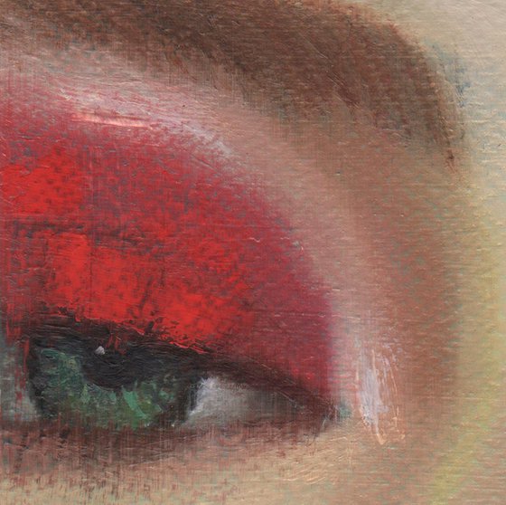Sophia - beauty oil painting of women female on paper red makeup closeup