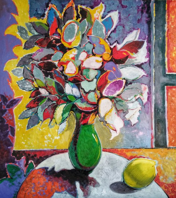 Bouquet (80x90cm, oil painting, ready to hang)