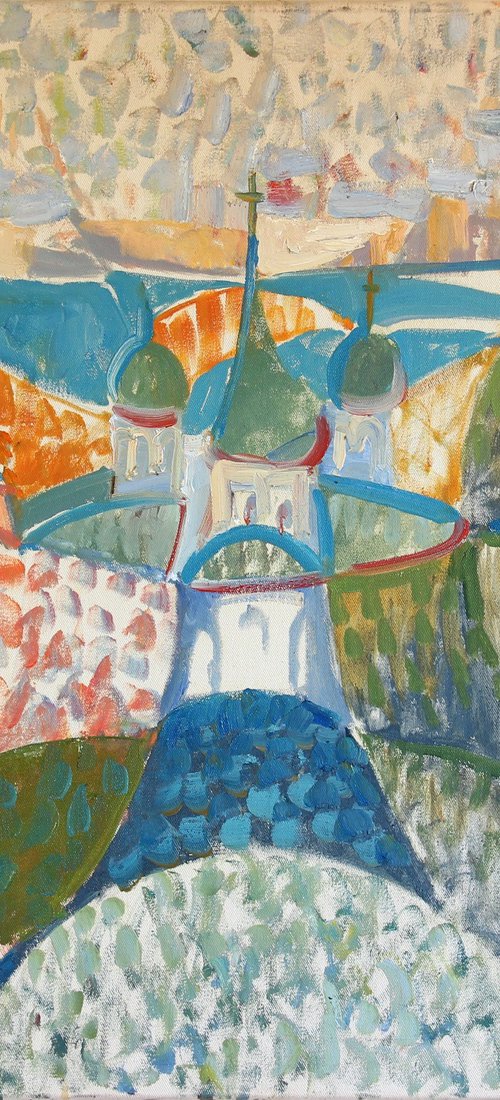 "Intersection" Blue Green Oil Painting by Vladyslav Ruban