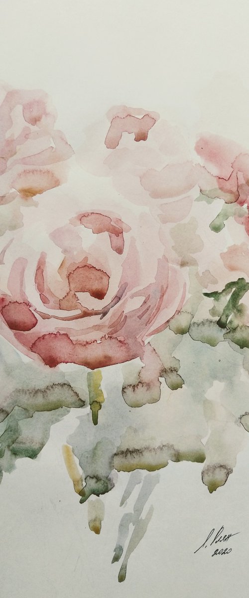 Roses Original watercolour by Elena Klyan