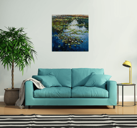 White Water Lilies - Impasto Original Oil painting