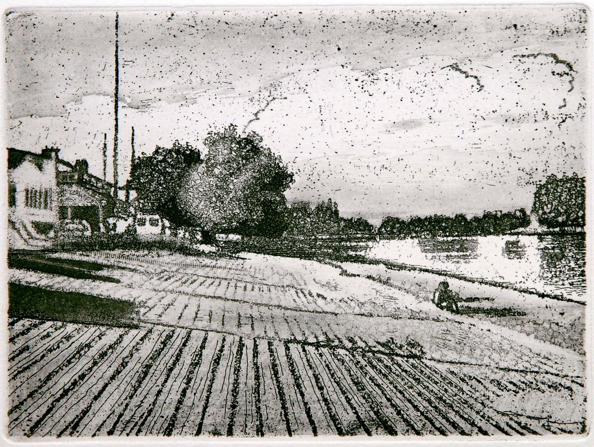 Impressionistic Cityscapes Etchings & Engravings By Isabel Hutchison, 14 X 11, Putney Beach, Original Artwork