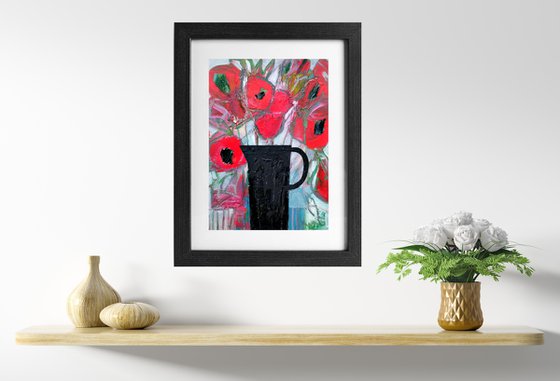 Poppies in a Black Vase II