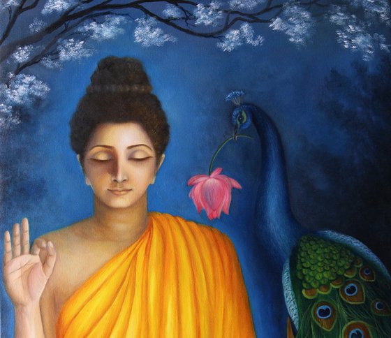 Gautam Buddha and Peacock