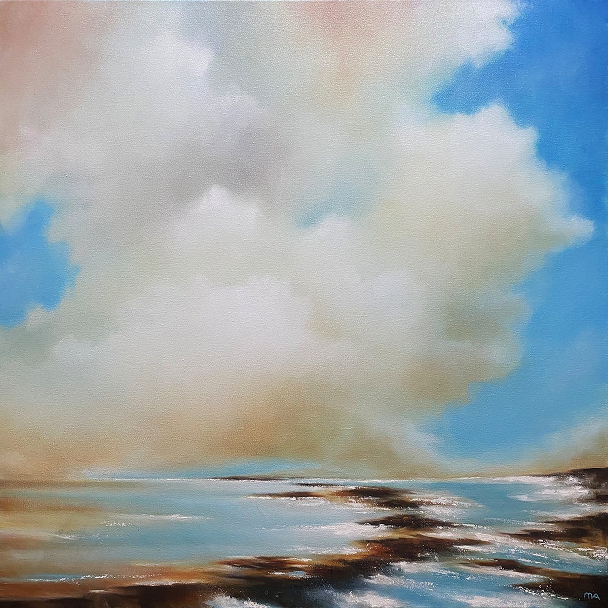 Abstract Landscape Oil Painting By Mullo Art, 26 X 26", Drifting Horizons, Original Artwork