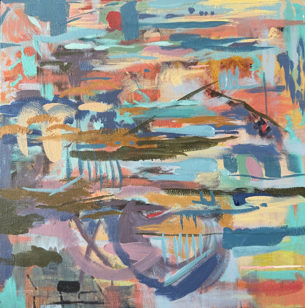 Organic Abstract Acrylic Painting By Hanna Bell, 12 X 12, The Abstract Landscape, Original Artwork