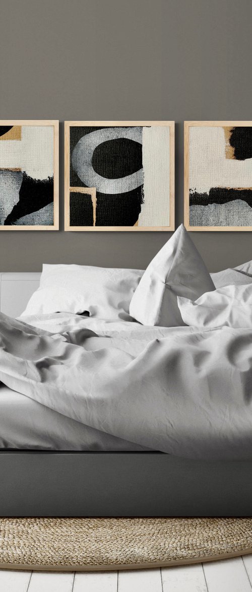 Abstraction No. 3921 -2 XXL black and white - set of 4 by Anita Kaufmann