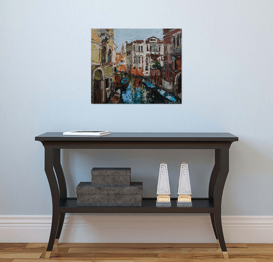 Venice. italian landscape- Original impasto landscape painting textured Oil painting Italy wall art