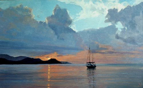 Sailboat at sunset by Vahan Shakhramanyan