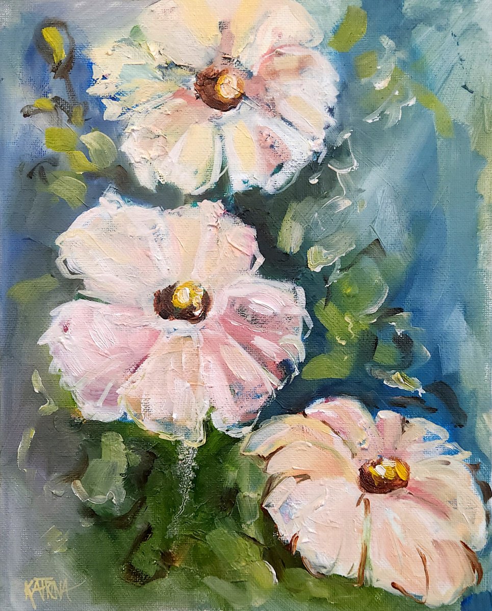 Impressionistic Botanical Oil Painting By Katrina Case, 8 X 10", Blossoms In The Rain, Original Artwork