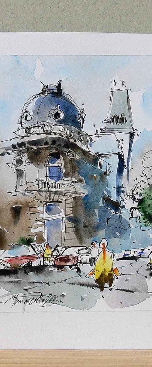 Bucharest Watercolor Art. by Marin Victor