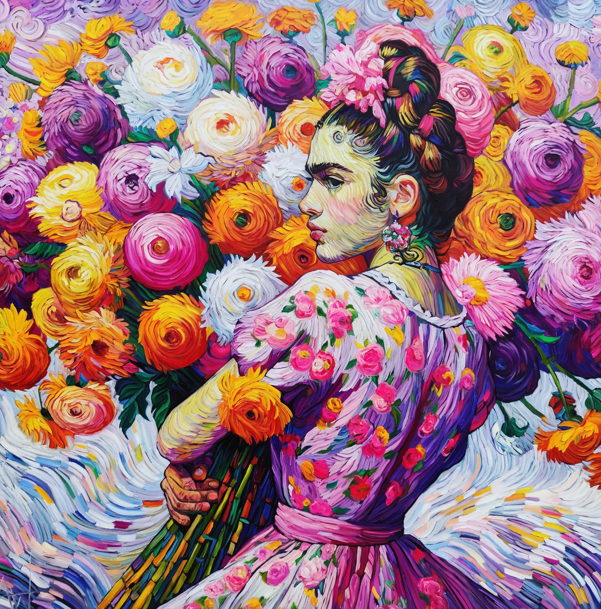 Xochi In Bloom By Angie Wright, 47 X 47, Artwork For Sale On Artfinder