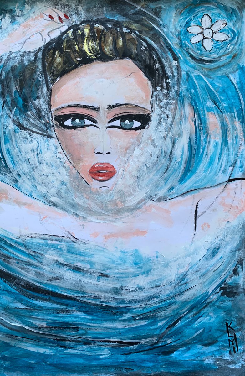 Face Underwater Painting in Acrylic on Canvas Hyperrealism Ocean Paintings Swimming in Wat... by Kumi Muttu