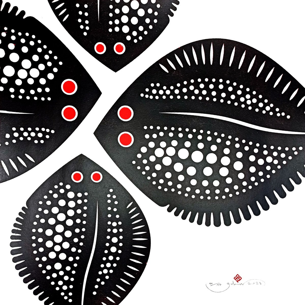 Graphic Screenprint , Fish In Harmony By Gokhan Okur, 20 X 20, Artwork For Sale On Artfinder