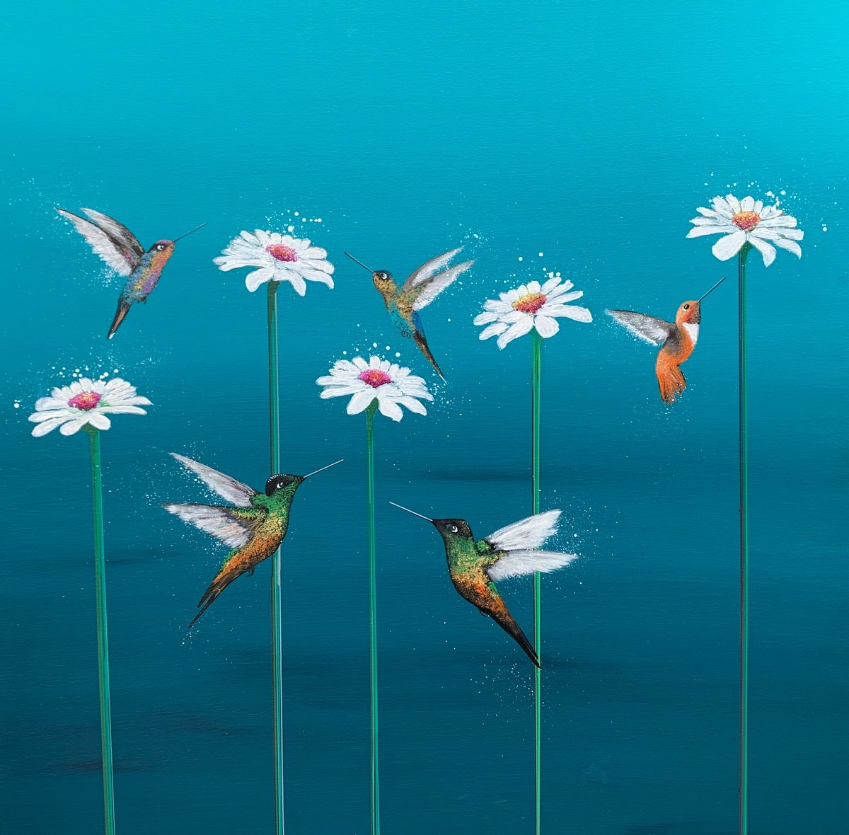 Impressionistic Animal Painting By Laure Bury, 31 X 31", Lightness Of Being, Original Artwork